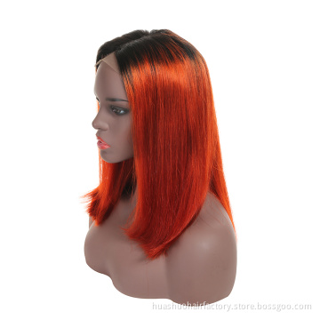 Wholesale Top Quality Middle Part Orange Human Hair Lace Front Wig With Baby Hair